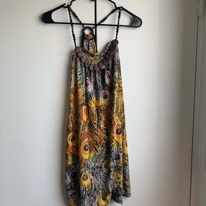 Peacock Print Halter Dress